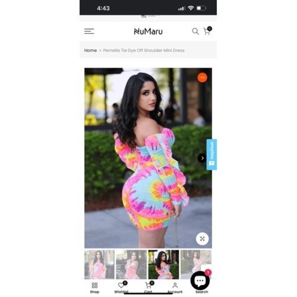 Bodycon Tie Dye Off Shoulder Mini Dress Size L Rainbow Mardi Gras - Picture 15 of 16